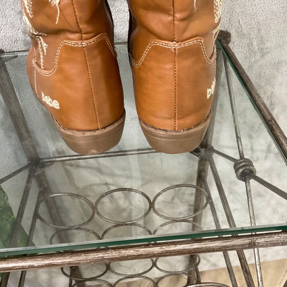 Bebe Cowgirl Boots women’s size 5 Brown faux leather embroidered logo name - Picture 5 of 16